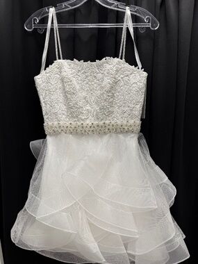 NWT Jovani K23518 White Ruffled Mini Dress Size 10